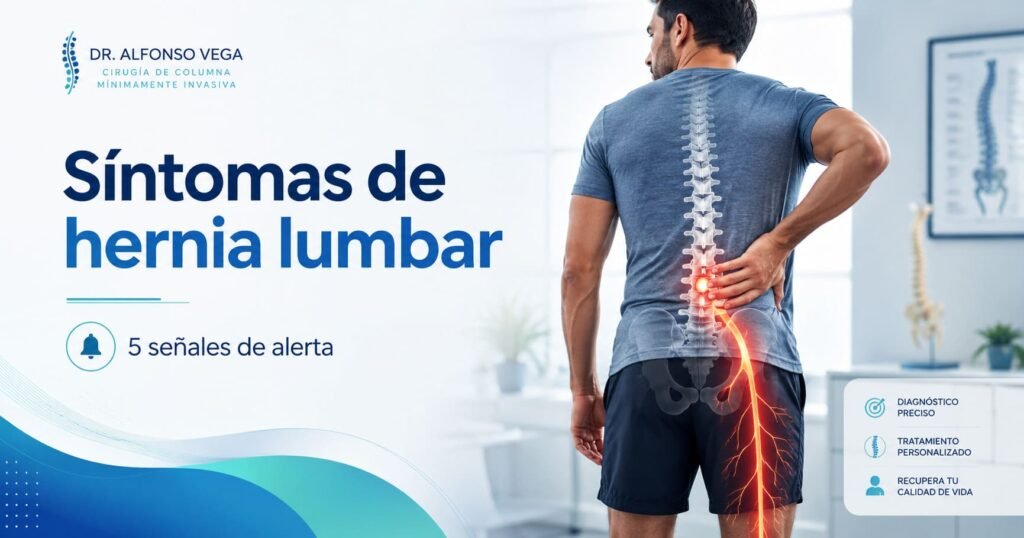 Síntomas de hernia lumbar con dolor ciático y compresión nerviosa