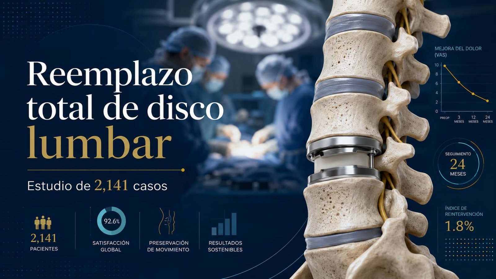 Reemplazo total de disco lumbar con prótesis y estudio de 2.141 casos